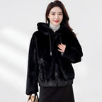 Women Faux Fur Hooded Overcoat Plush Coat Hoodie