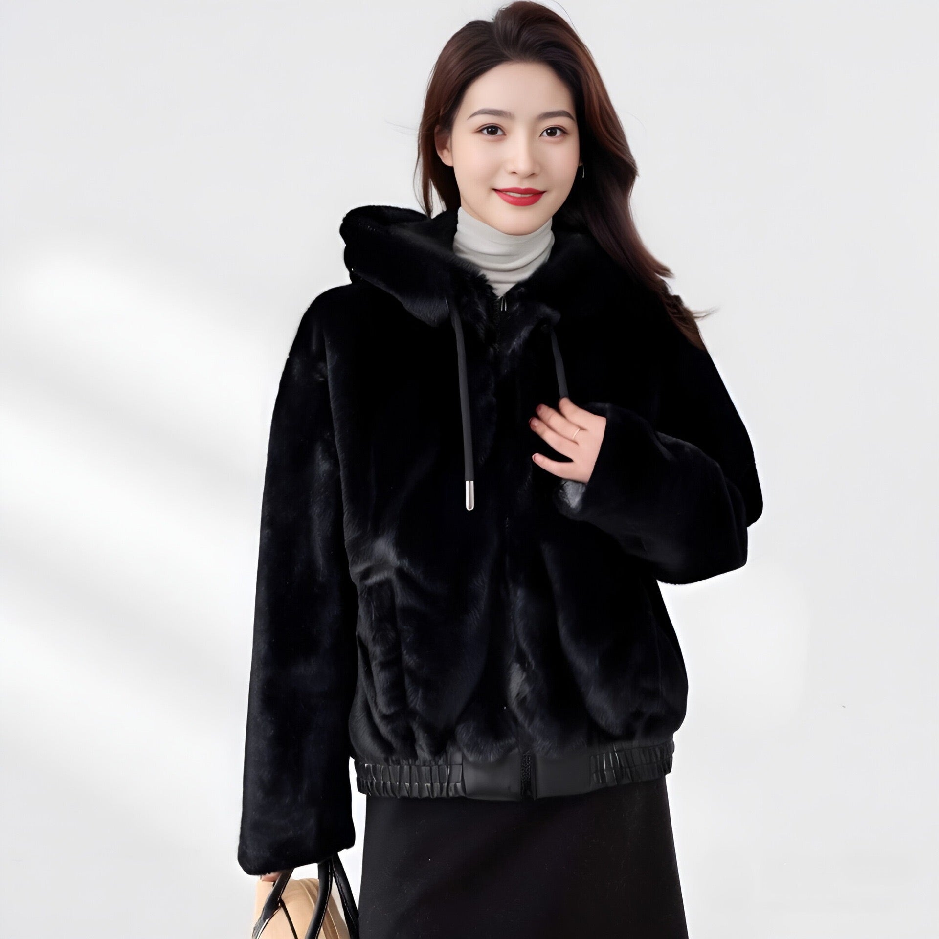 Women Faux Fur Hooded Overcoat Plush Coat Hoodie