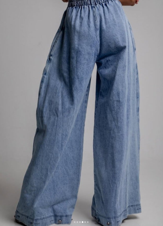High waist zipper loose denim