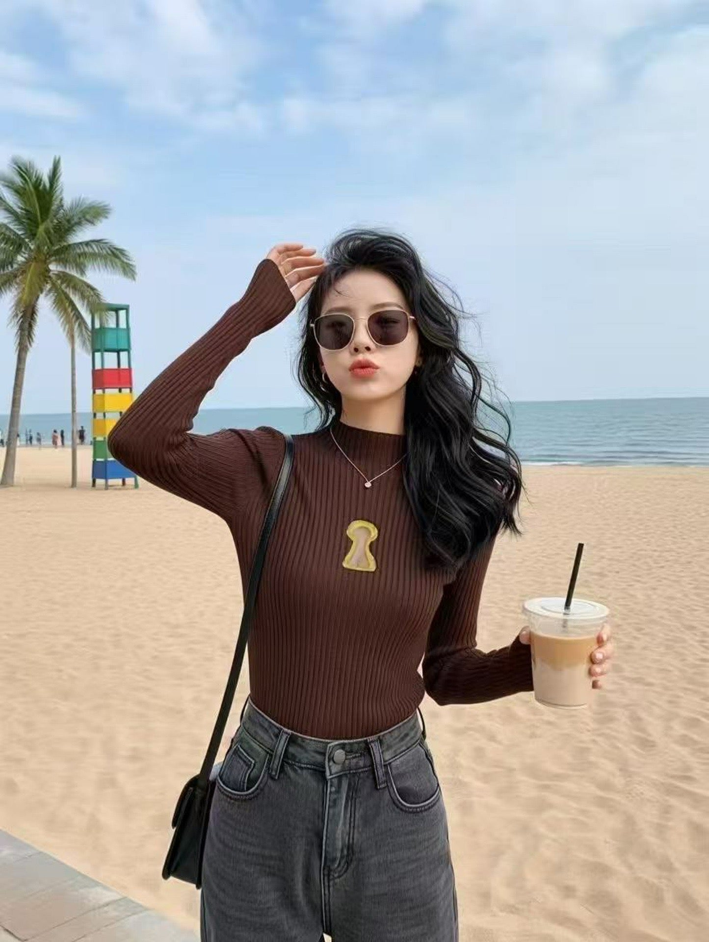 Sexy knitted turtleneck top