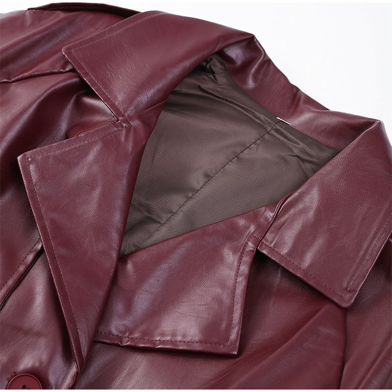 faux leather trench coat