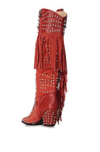 Tadao red Crystal fringed boots
