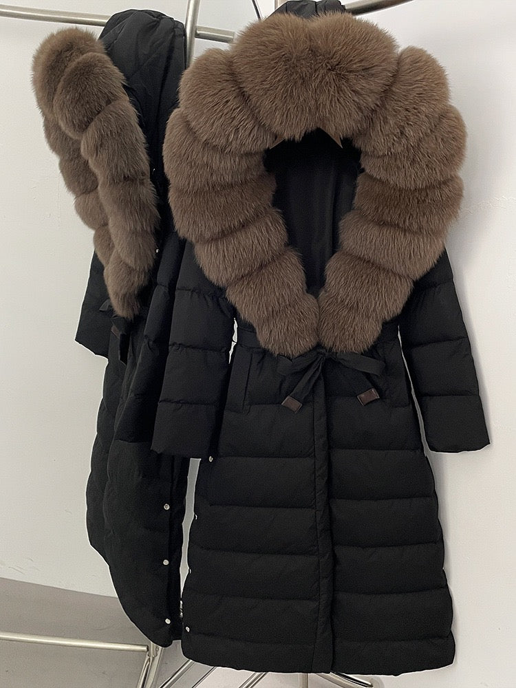 Winter Womens Hooded Fur Collar Down Jacket Long Coats Overcoat Zipper