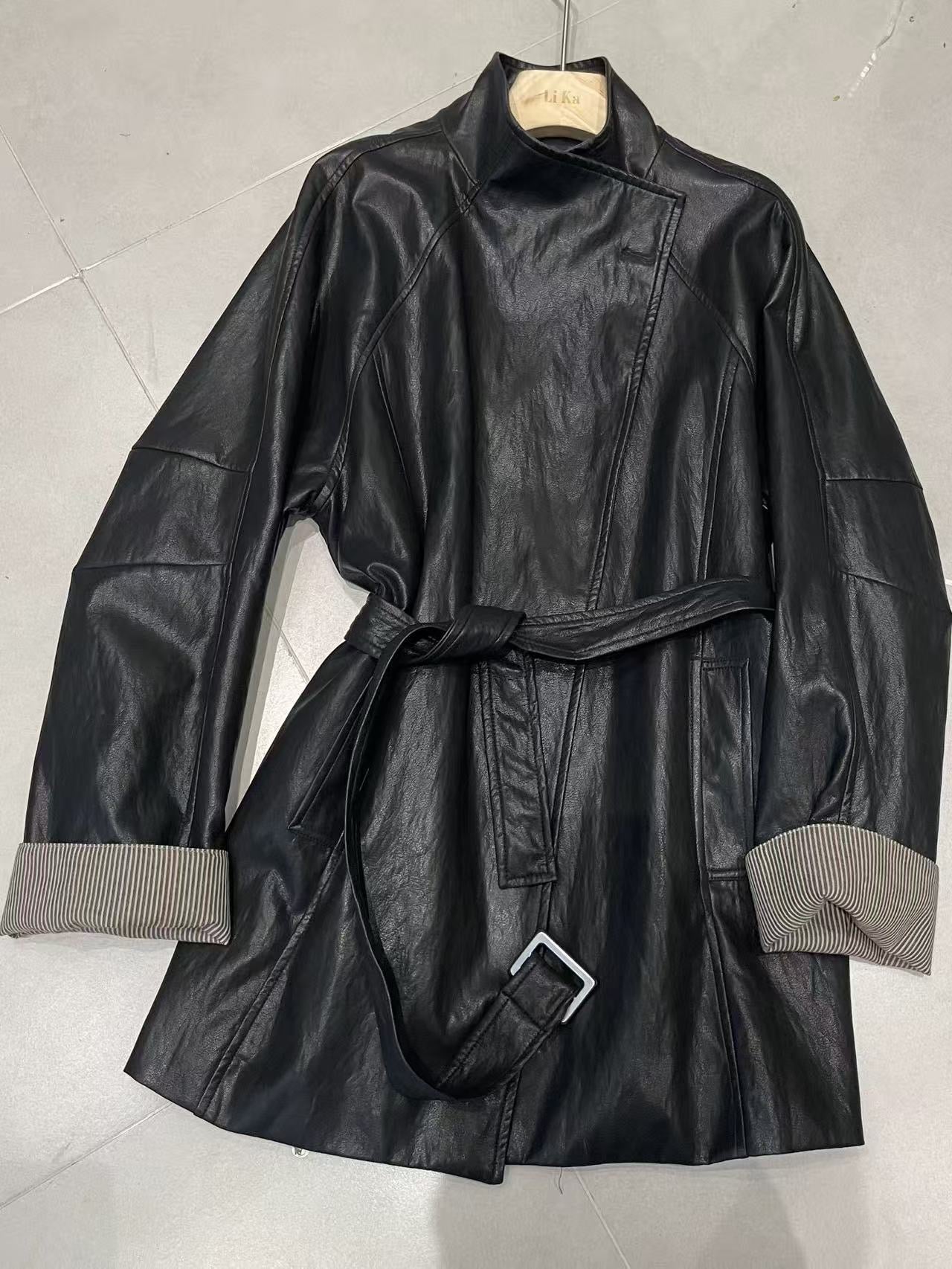 Washed leather jacket