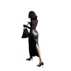 Elegant mid length slit hip skirt