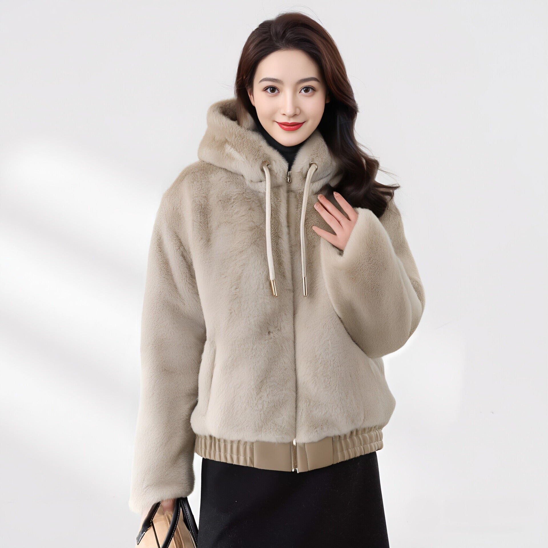 Women Faux Fur Hooded Overcoat Plush Coat Hoodie