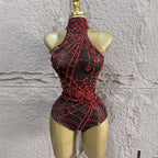 Sexy halterneck casual diamond mesh bodysuit