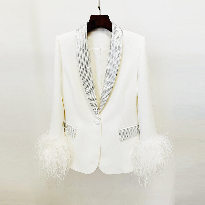 Blazer with feathers