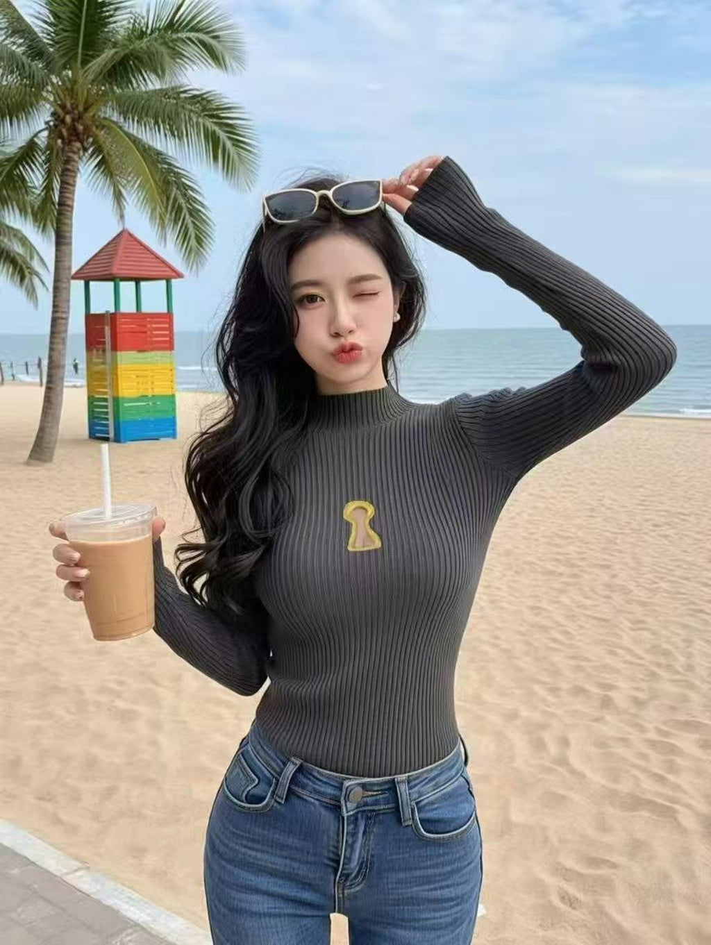 Sexy knitted turtleneck top