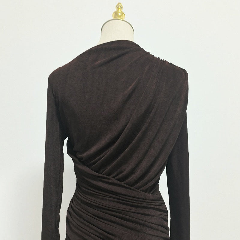 Asymmetric ruched bodice maxi