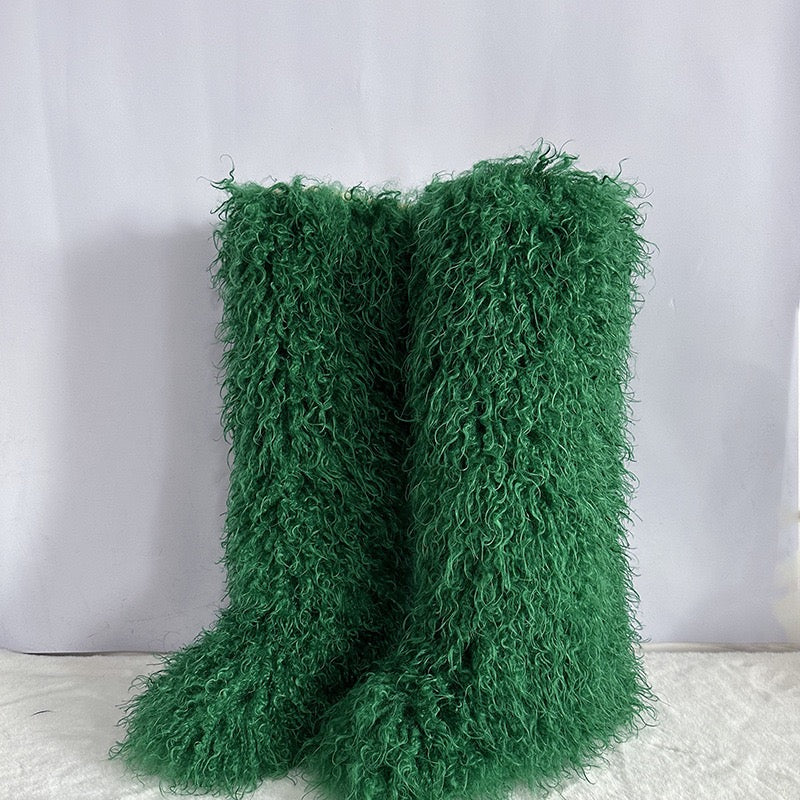 Women's Winter Faux Mongolian Fur Knee High Snow Boots-Warm Fashionable Solid Boots