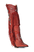 Tadao red Crystal fringed boots