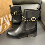 Black Ankle Boots with Studded Detail