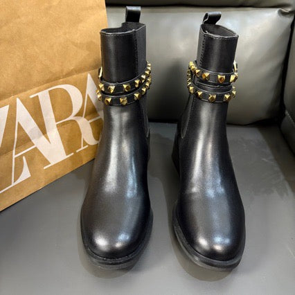 Black Ankle Boots with Studded Detail