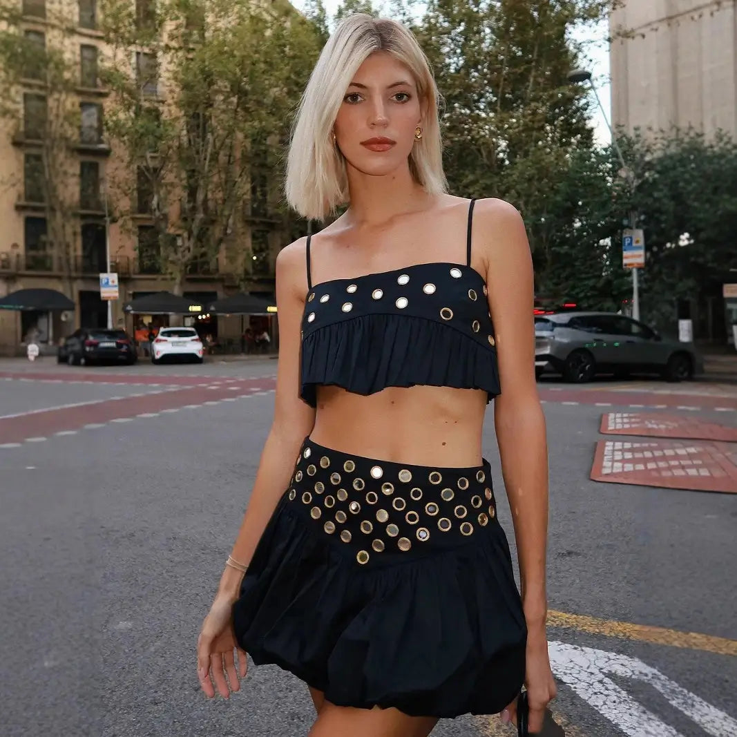 Summer Chic Eyelet Ruffle Tops & Skirts Set – 3-Color Collection