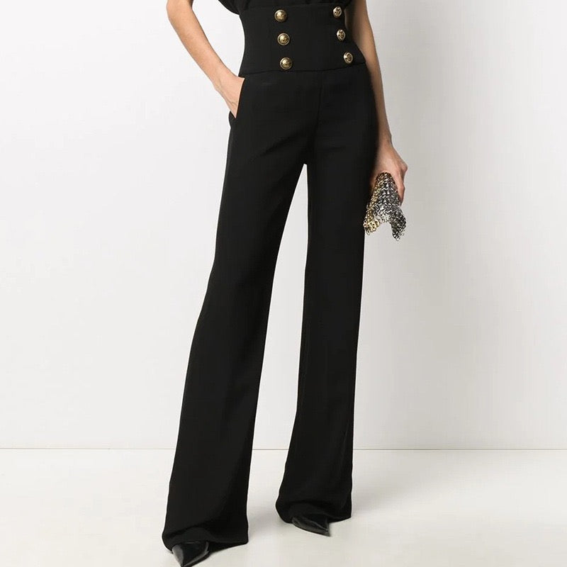 High waist pants with gold buttons