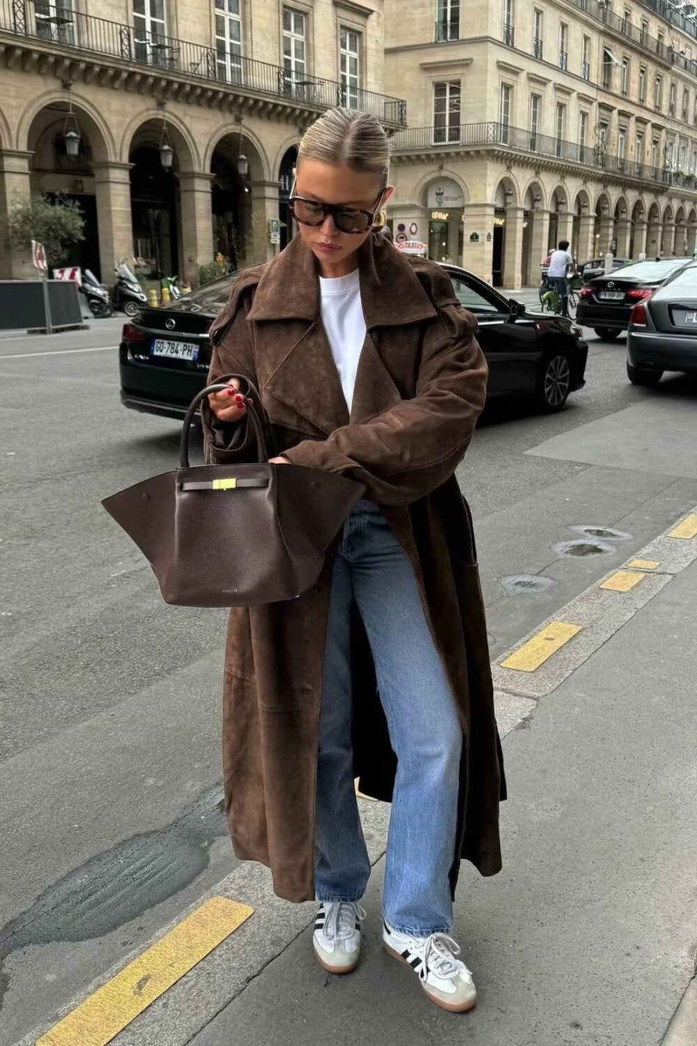Chic long suede coat