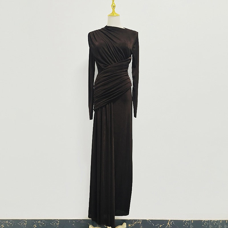 Asymmetric ruched bodice maxi