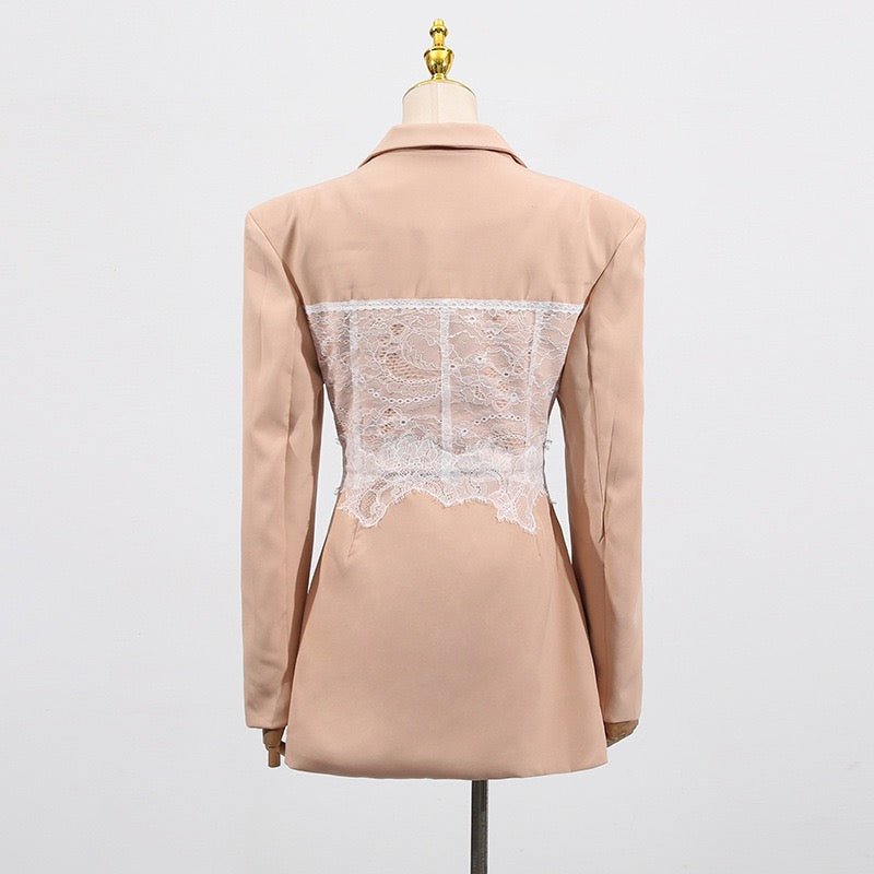 Lace design stitching blazer dress