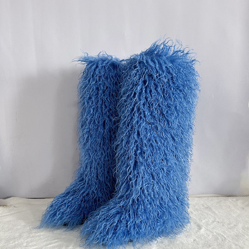 Women's Winter Faux Mongolian Fur Knee High Snow Boots-Warm Fashionable Solid Boots