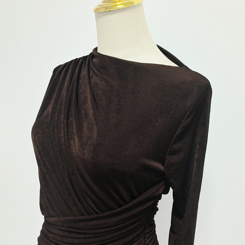 Asymmetric ruched bodice maxi