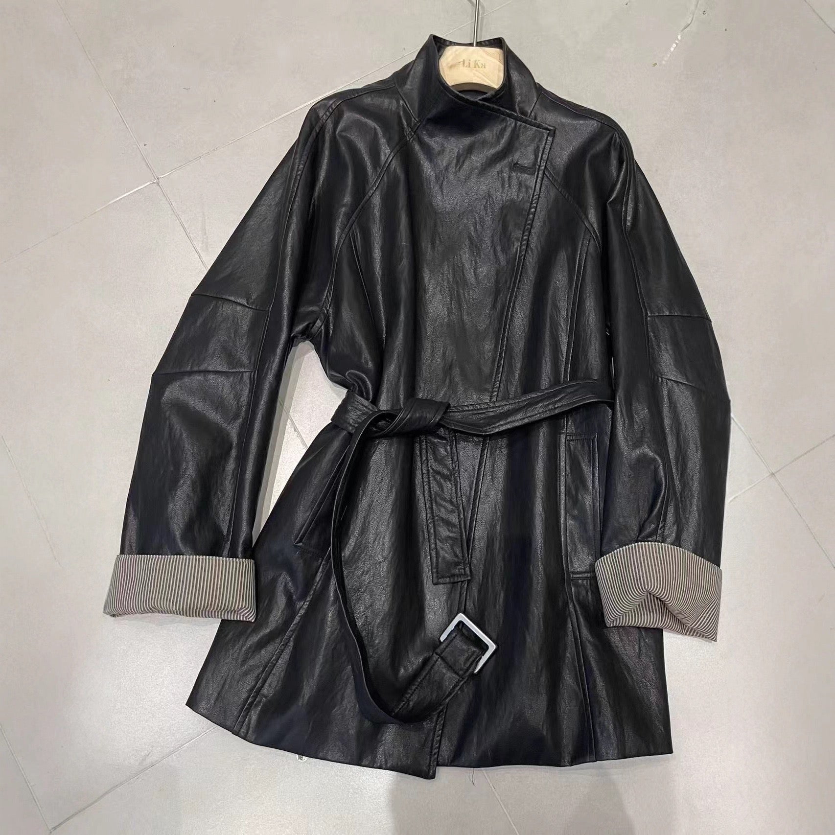 Washed leather jacket