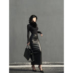 Elegant mid length slit hip skirt