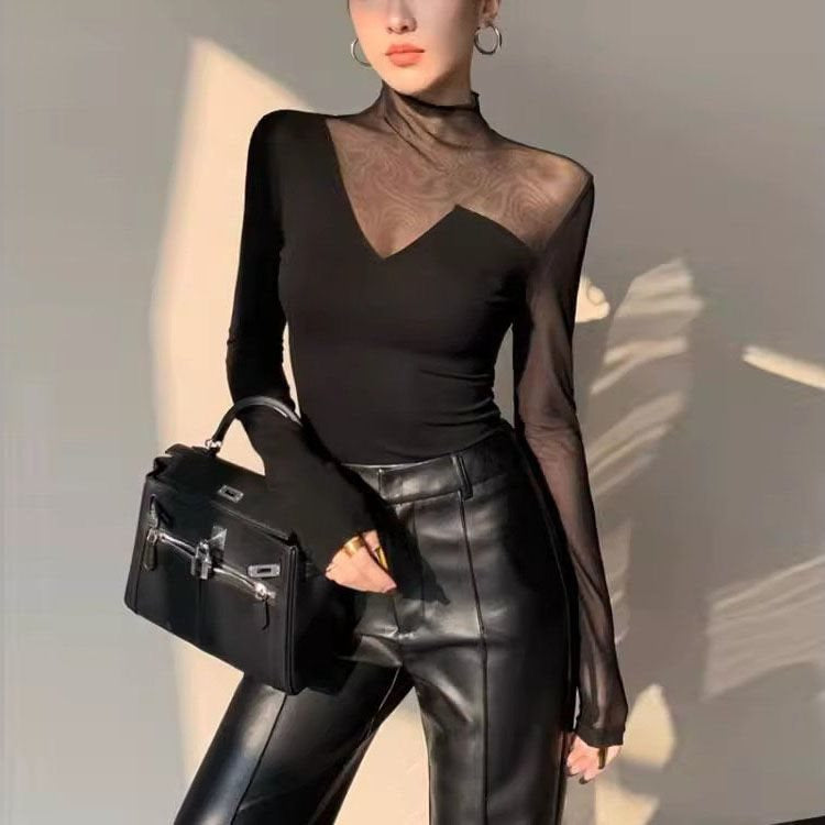 Elegant High Mesh Neck Top