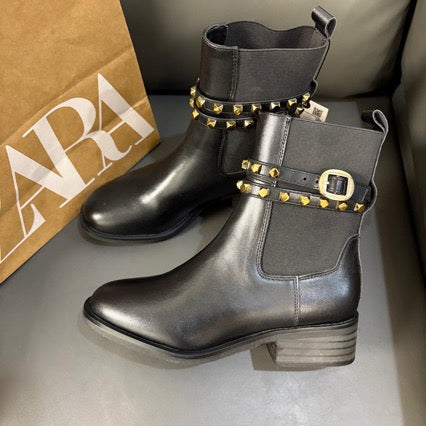 Black Ankle Boots with Studded Detail