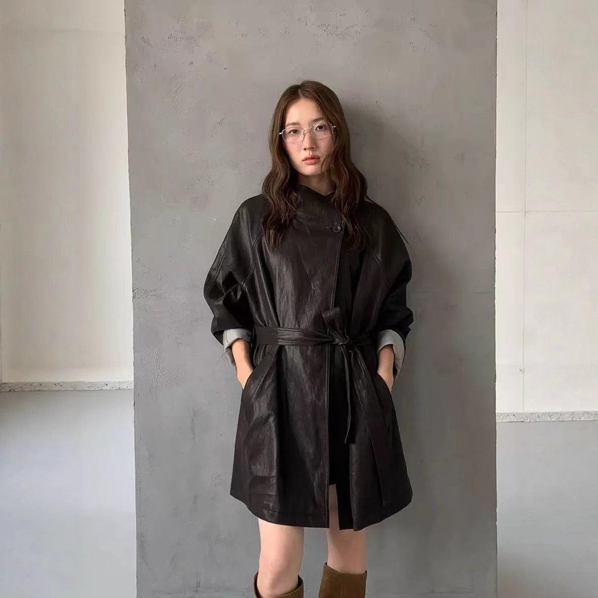 Washed leather jacket