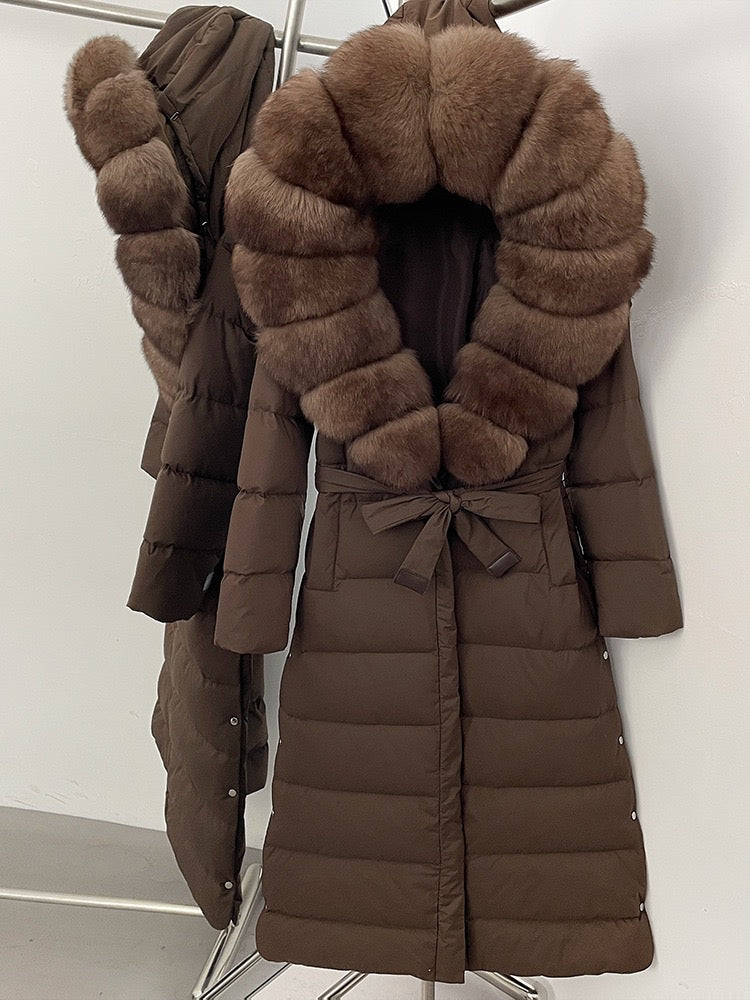 Winter Womens Hooded Fur Collar Down Jacket Long Coats Overcoat Zipper