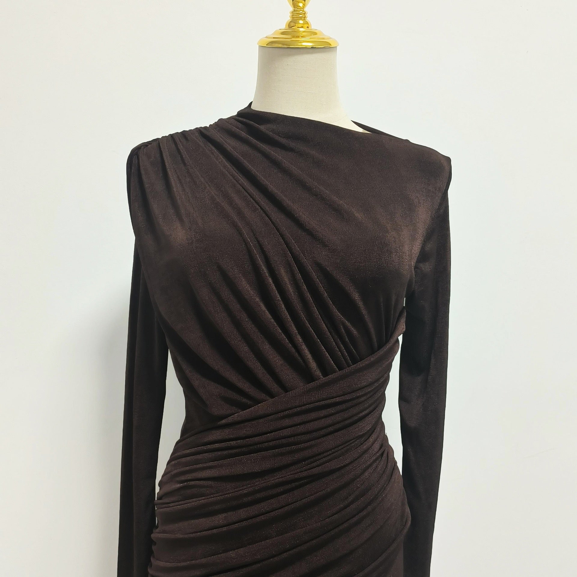 Asymmetric ruched bodice maxi