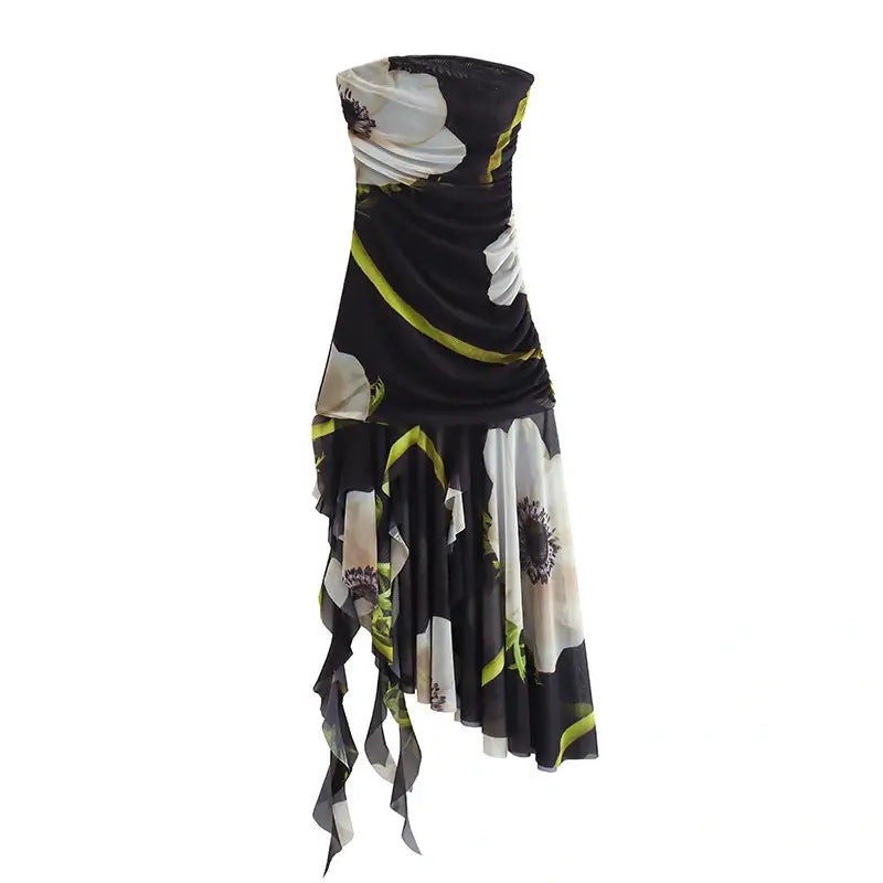 Asymmetrical backless printed dress