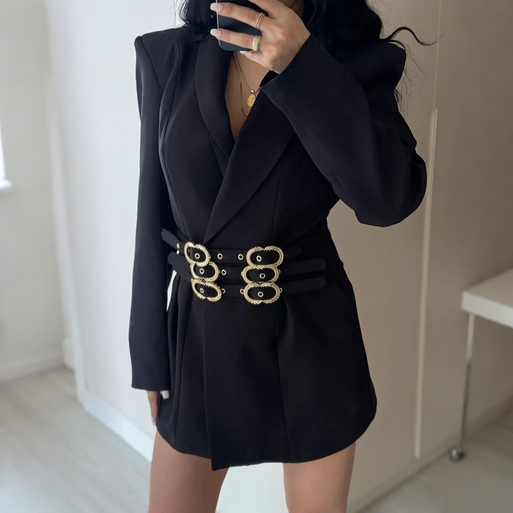 Multi layer metal buckle belt jacket