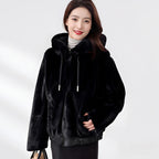 Women Faux Fur Hooded Overcoat Plush Coat Hoodie