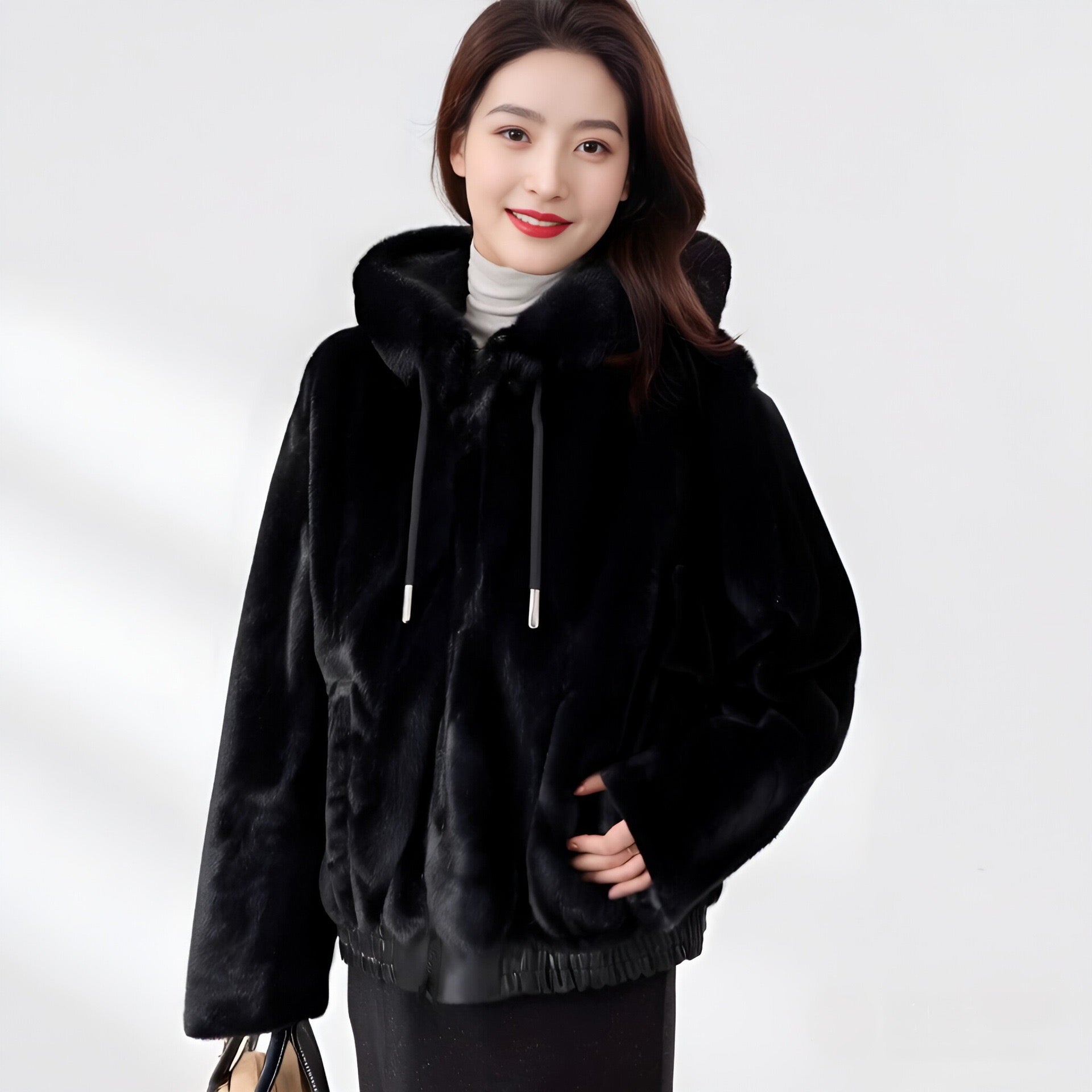 Women Faux Fur Hooded Overcoat Plush Coat Hoodie