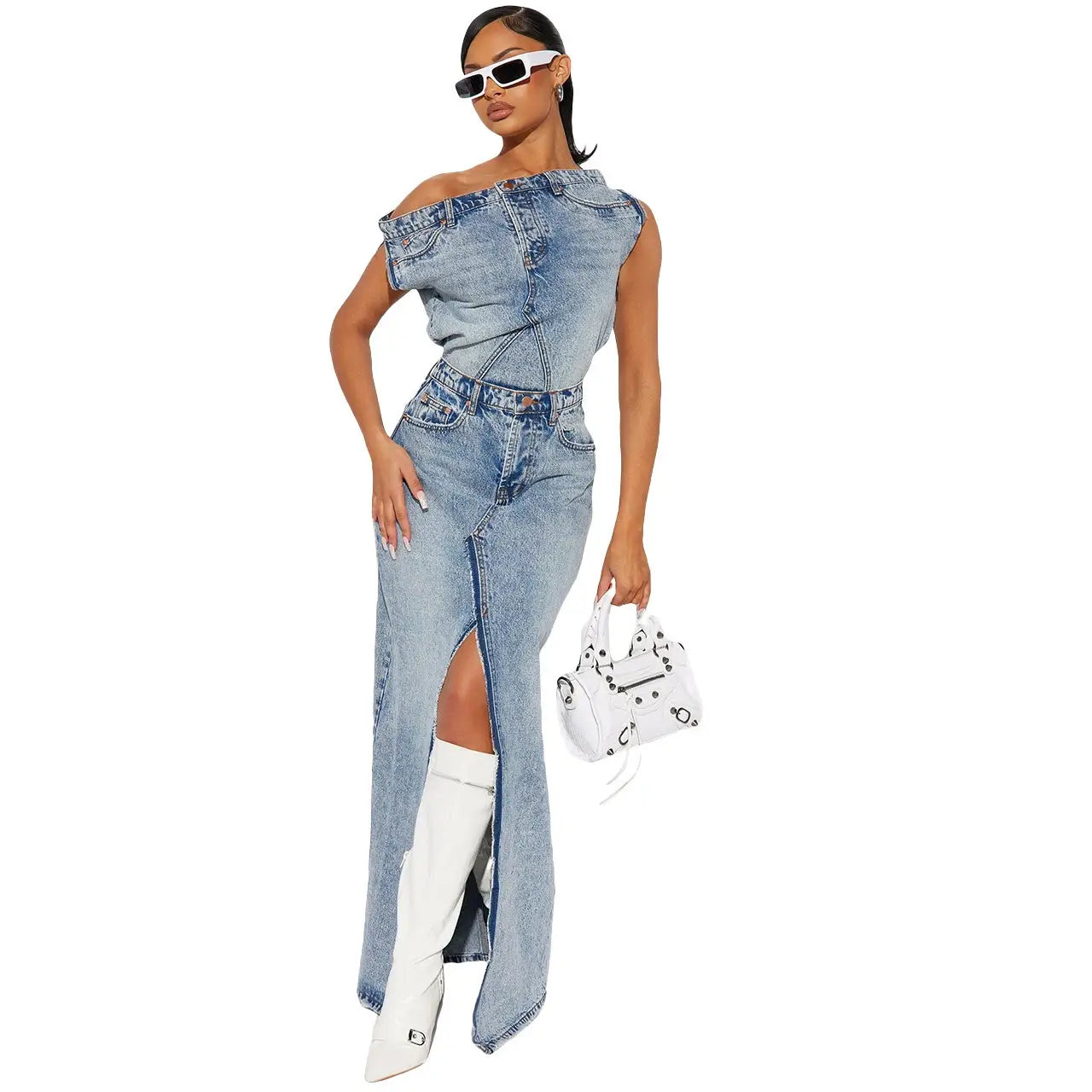 Retro split denim set