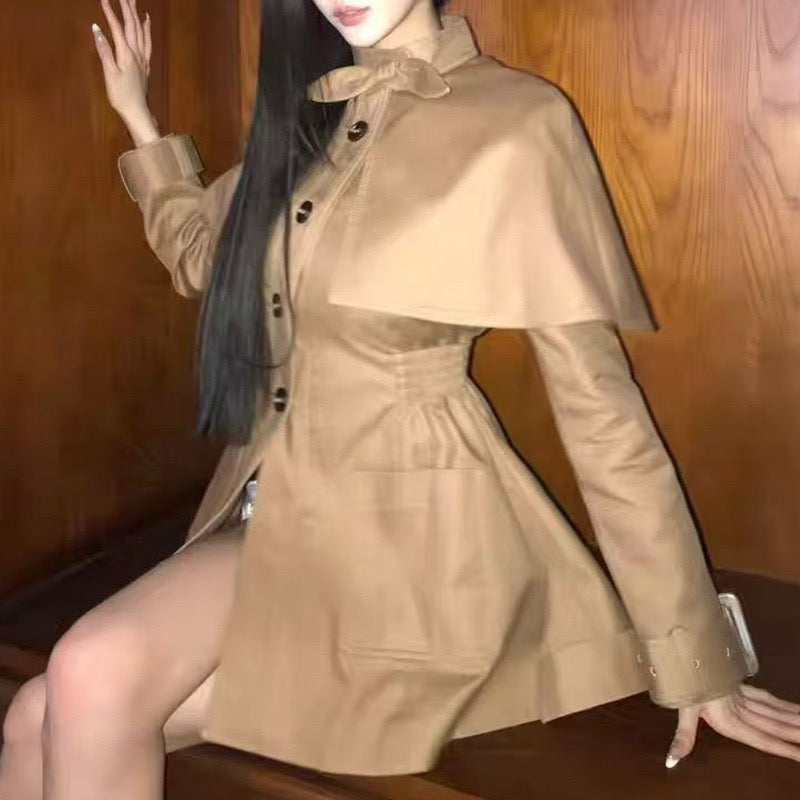 Camel cape trench coat