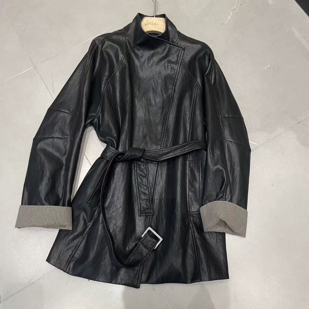 Washed leather jacket