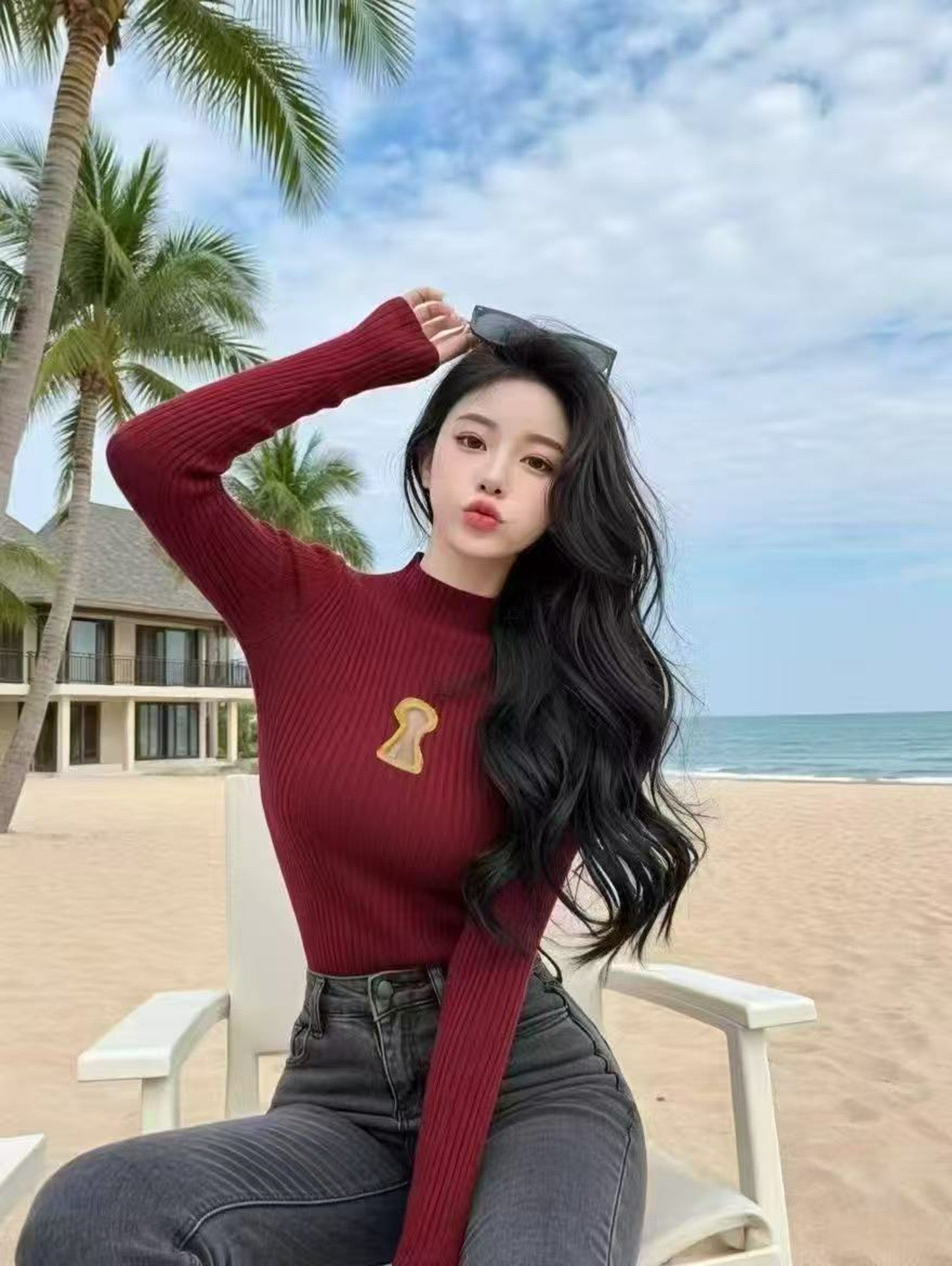 Sexy knitted turtleneck top