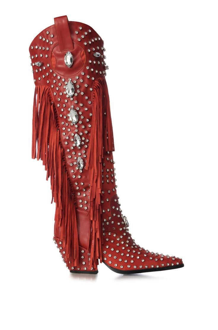 Tadao red Crystal fringed boots