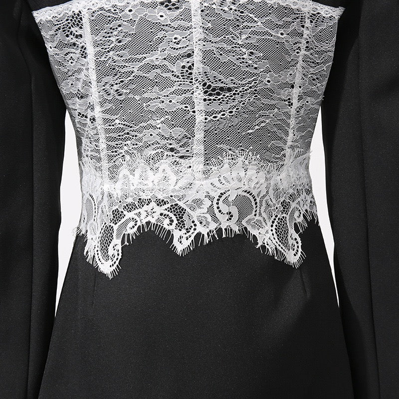 Lace design stitching blazer dress