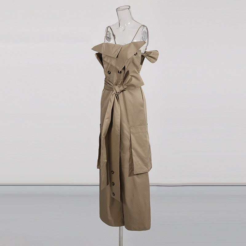 Workwear style off shoulder jumpsuit