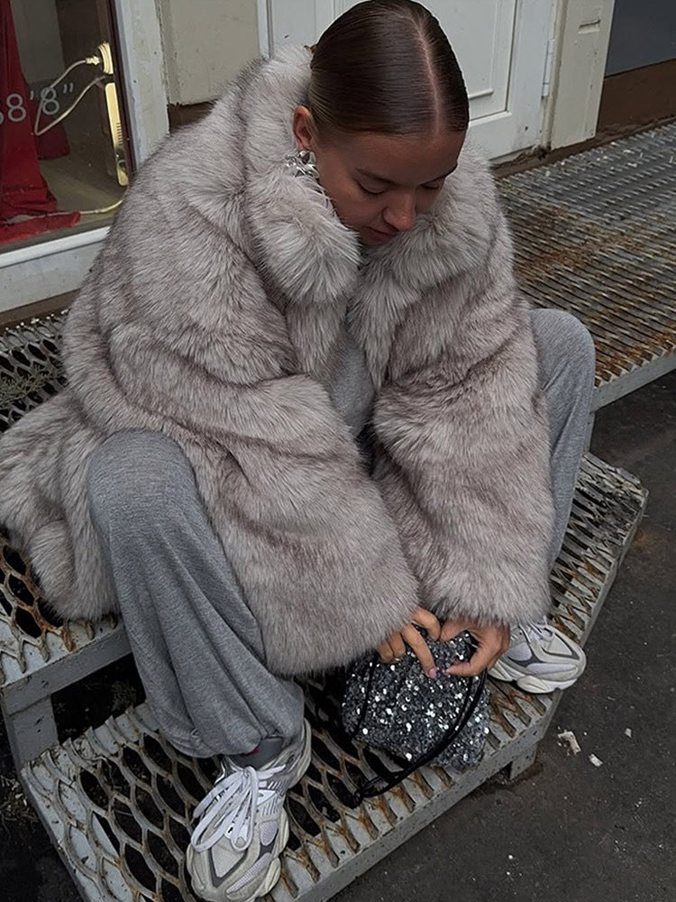 Gradient faux fur coat