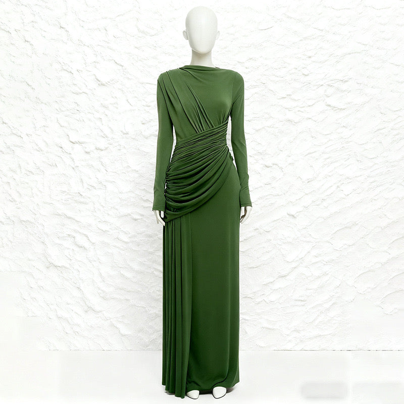 Asymmetric ruched bodice maxi