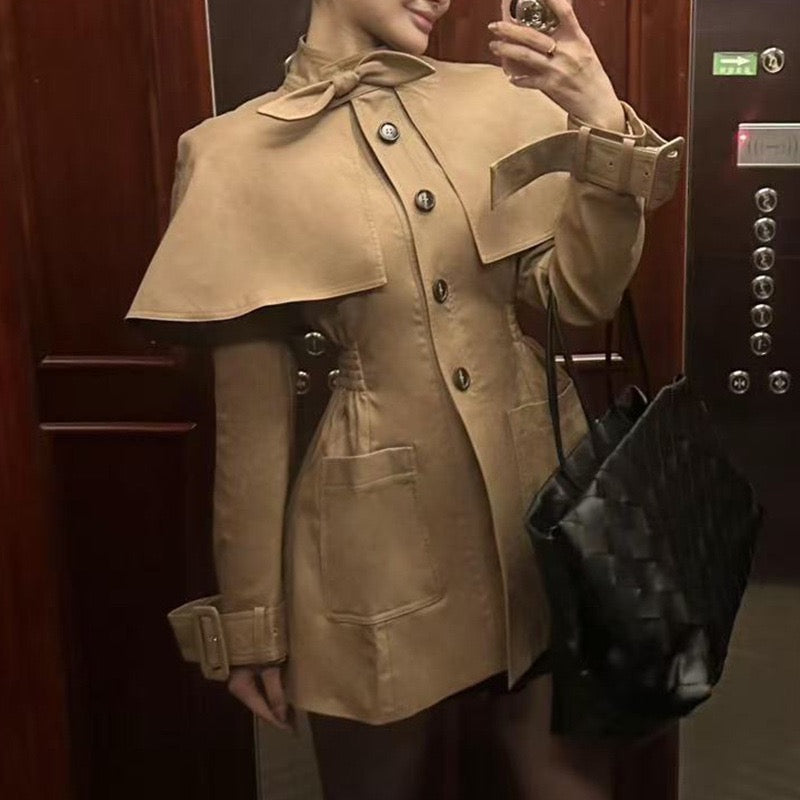 Camel cape trench coat