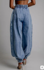 High waist zipper loose denim