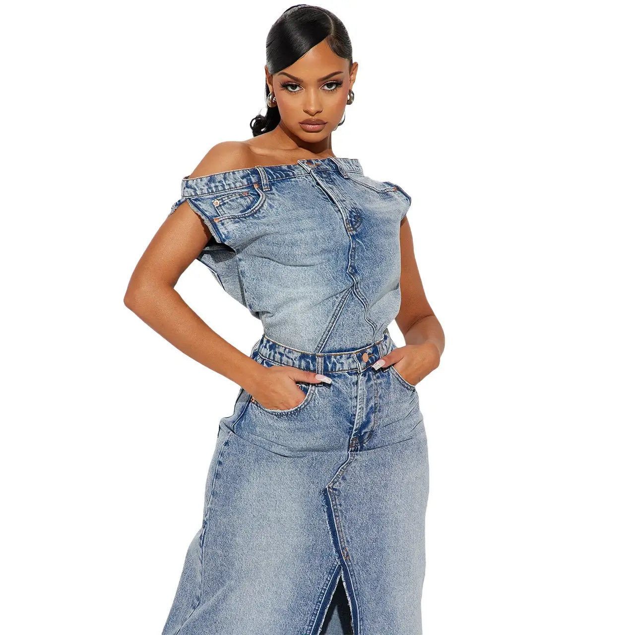Retro split denim set