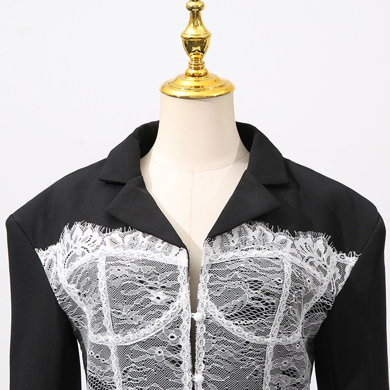 Lace design stitching blazer dress