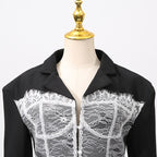 Lace design stitching blazer dress